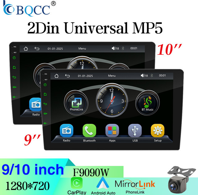 BQCC Universal 2Din Auto MP5 Player mit kabellosem CarPlay und Android Auto, Bluetooth, 7-Farben Lichteffekt, Schwarz - Bild 1