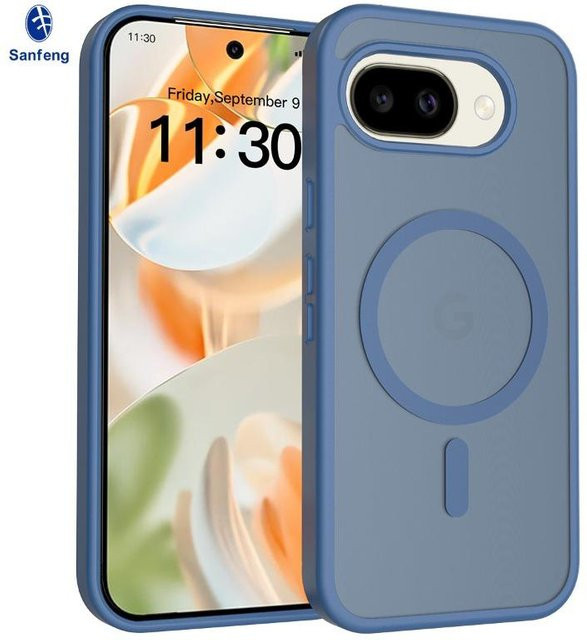 Magnetische matte Schutzhülle für Google Pixel 10a in Transparent oder Blau, stoßfeste PC+TPU Hülle mit Unterstützung für kabelloses Laden - Bild 1