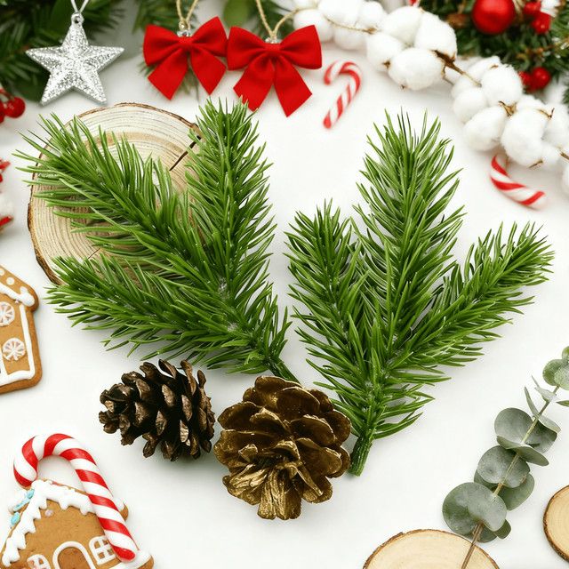 TTCY Künstliche Weihnachts-Pflanzen Grün für Dekorationen in Haus und Zimmer, Girlanden für Hochzeit und DIY-Geschenkboxen, 10 Stück - Bild 1