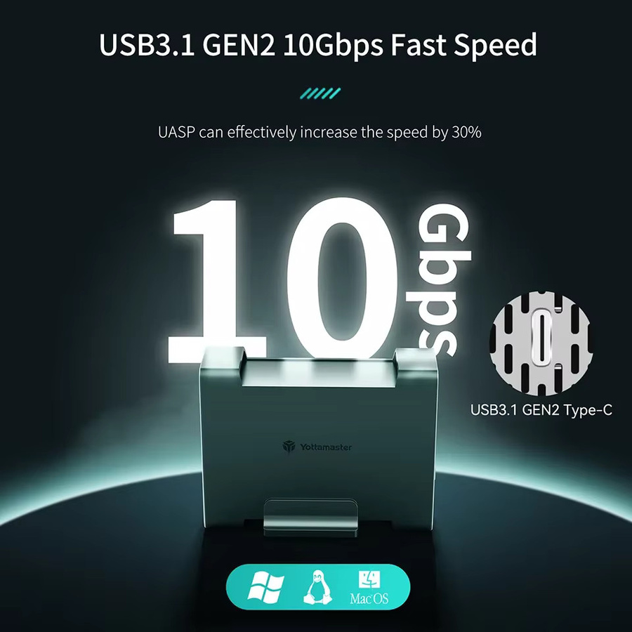Yottamaster HOT 2,5 Zoll Festplattengehäuse für HDD und SSD mit SATA 3.0 und USB 3.1 Gen2 10 Gbit/s in Silber - Bild 3