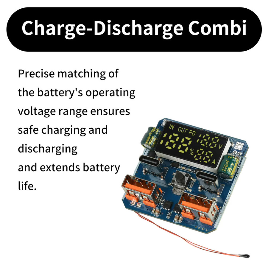 4S 100W PD Bidirektionales Buck-Boost-Modul mit Digitalanzeige für Lithium-Batterie-Powerbanks in Blau mit USB-C Anschluss - Bild 4