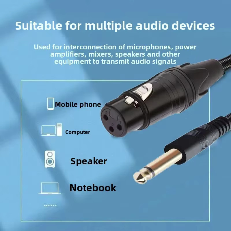 XLR-Mikrofonkabel mit 6,35 mm Klinke auf XLR-Buchse, Dual-Core Audiokabel für Verstärker und Instrumente, Schwarz - Bild 2