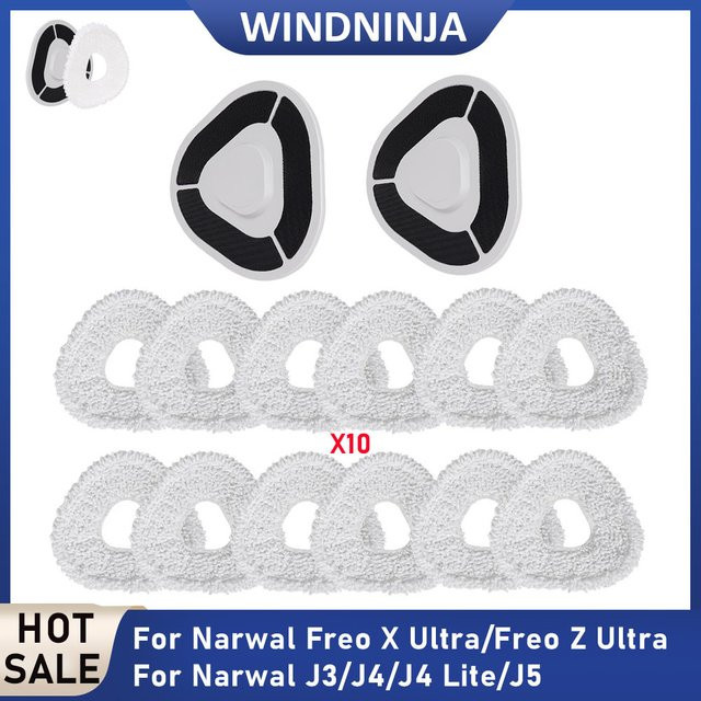 WINDNINJA Mopptücher und Halterungsset in Weiß für Narwal J3, J4, J4 Lite, J5, Freo X Ultra und Freo Z Ultra S Saugroboter Ersatzteile - Bild 1