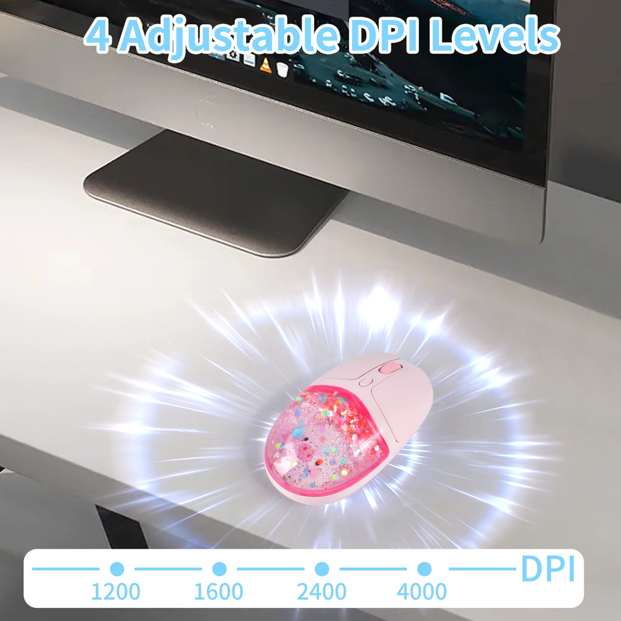 Dtobhars Dual-Mode-Maus mit Bluetooth und 2,4 G, wiederaufladbar, stumm, Kristall-Design mit Lichteffekt in Pink - Bild 2