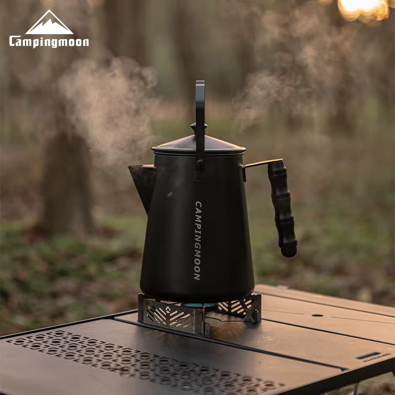 CAMPINGMOON Outdoor Kaffee- und Teekessel BKSW-6 T-MB aus Edelstahl mit Titan-Beschichtung und Holzgriff in Schwarz für Camping und Wandern - Bild 2