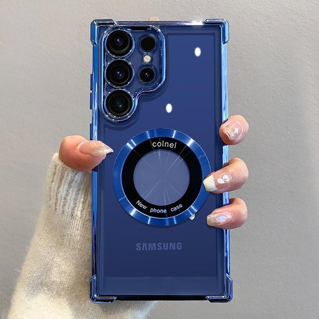 Vergoldetes magnetisches kabelloses Ladecase für Samsung Galaxy S26 S25 Ultra S24 S23 FE S22 Note 20 Ultra, stoßfest mit Kameraschutzabdeckung, durchsichtig, Silber, Lila, Schwarz, Blau - Bild 1