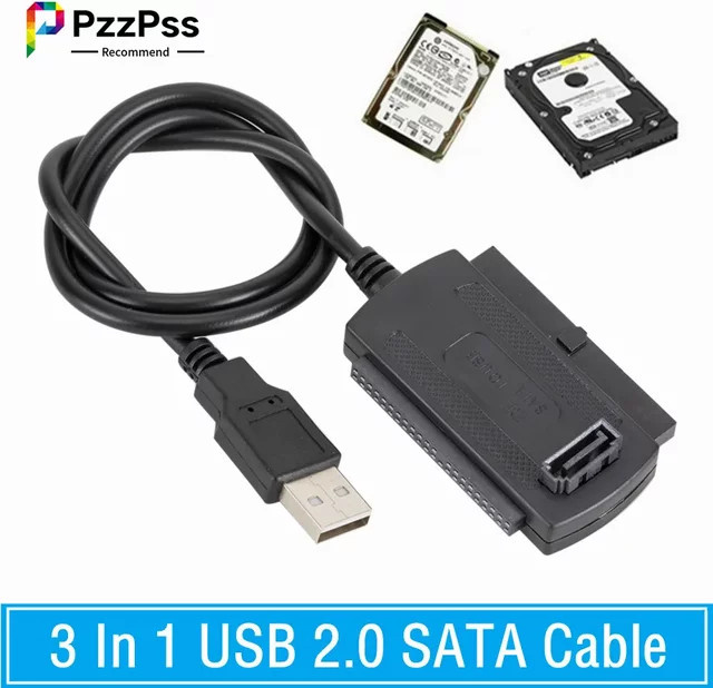 PzzPss 3-in-1 USB 2.0 IDE SATA Adapterkabel für 2,5 und 3,5 Zoll Festplatten HDD Konverter in Schwarz - Bild 1