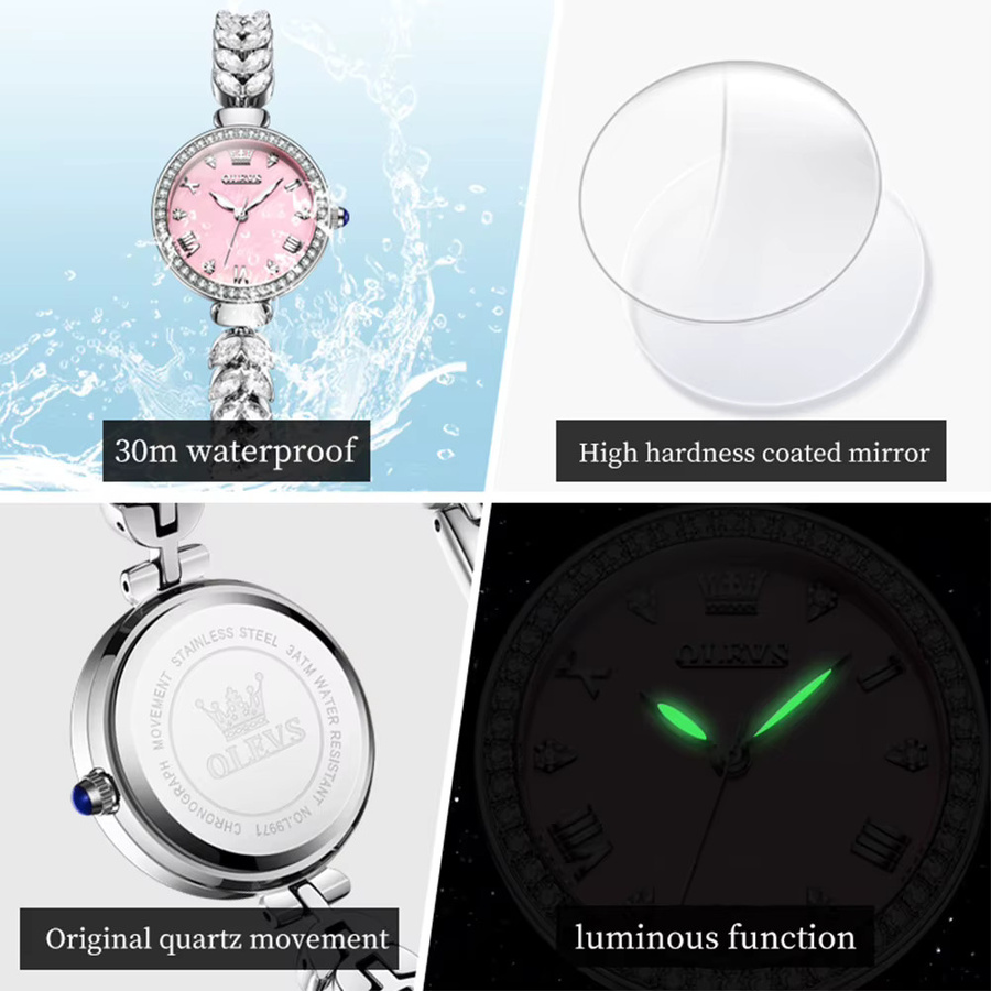 OLEVS Armbanduhr, Diamantbesetzt, Quarz, Edelstahl, Silber, Damen - Bild 2
