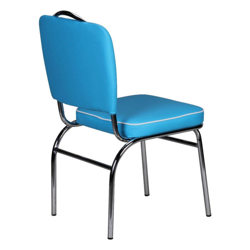 Wohnling Stuhl im Vintage-Design aus Kunstleder und verchromtem Metall in Blau und Weiß, B/H/T: 47 x 90 x 45 cm - Bild 3