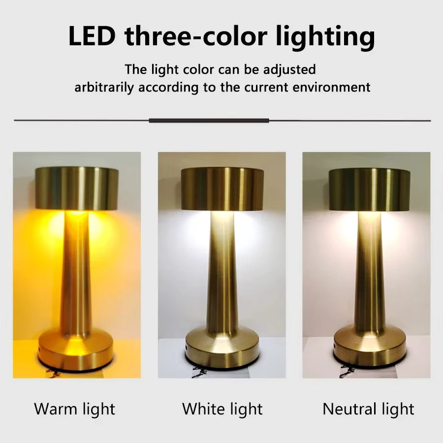 Wiederaufladbare LED Touch Tischlampe im Retro-Design aus Metall in Gold/Messing - Bild 2