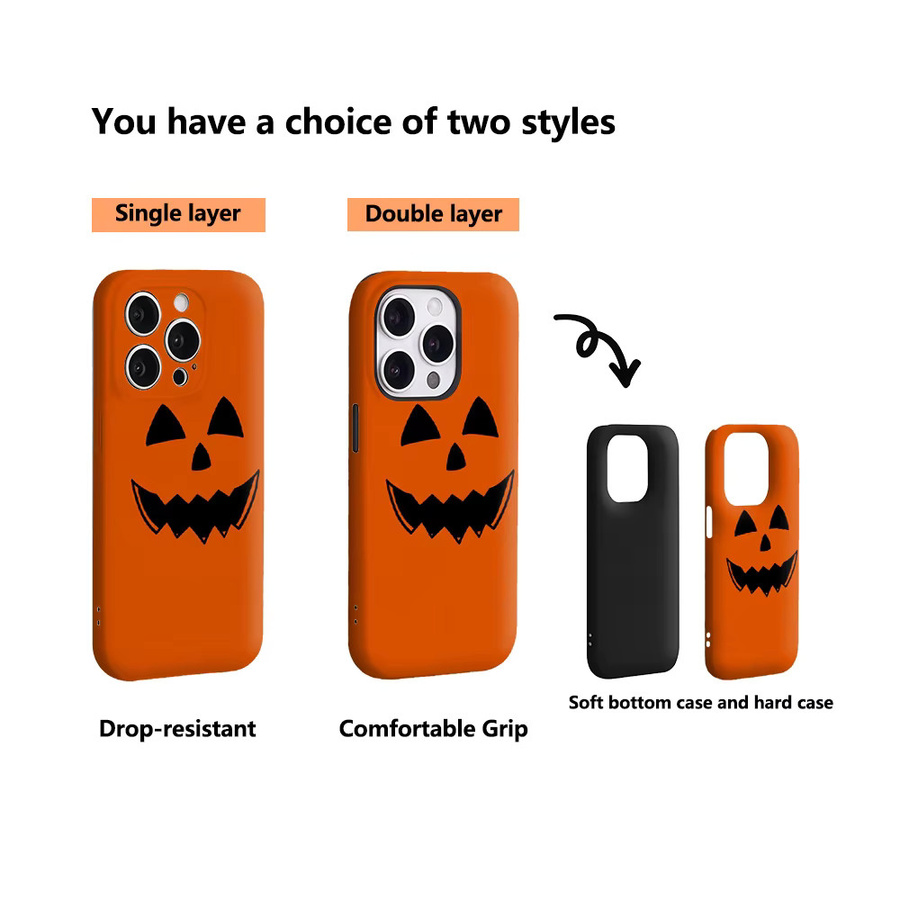 Halloween Pumpkin Grin Handyhülle für iPhone 17 16 15 14 13 12 11 Pro Max Plus mit doppelschichtiger Rückseite in Orange - Bild 3