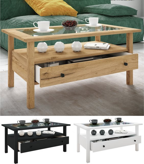VCM Beistelltisch Lingis L aus Holz mit ESG-Sicherheitsglas in Braun, H x B x T: 42 x 90 x 54 cm - Bild 1