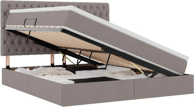 vidaXL Bett mit Stauraum und LED in Taupe, B/T: 160 x 200 cm - Bild 1
