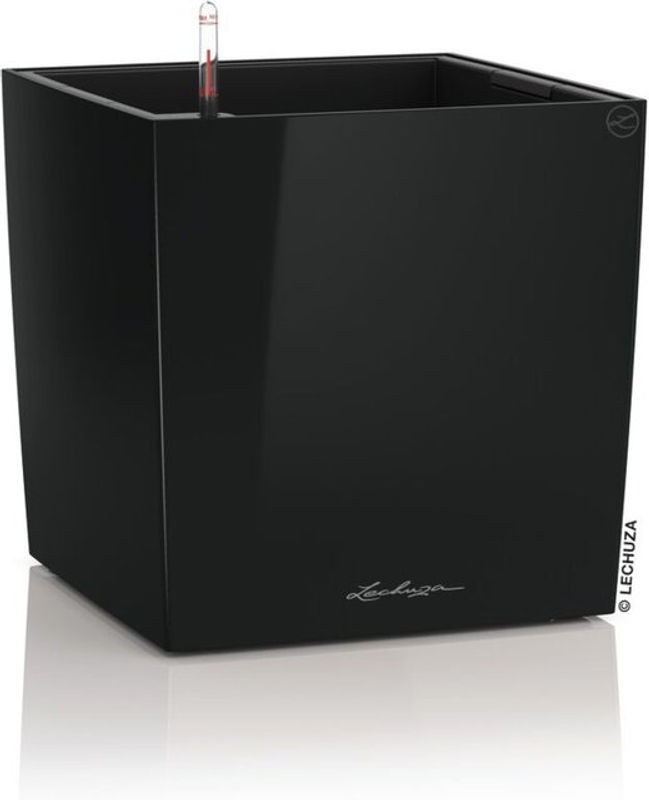 Lechuza Cube Premium 50 Komplettset Pflanzgefäß aus Kunststoff in Schwarz Hochglanz - Bild 1