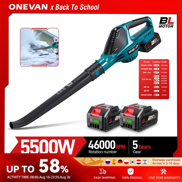 ONEVAN Kabelloses bürstenloses elektrisches Luftgebläse mit 5500 W und 46000 U/min für Makita 18 V Akkus - Bild 1