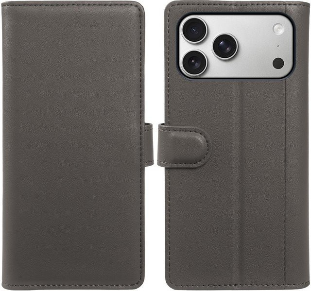 Luxus Leder Klappbrieftasche Handyhülle für iPhone 17 Pro Max und iPhone 17 Pro mit Kartenfächern und Ständerfunktion in Grau - Bild 1