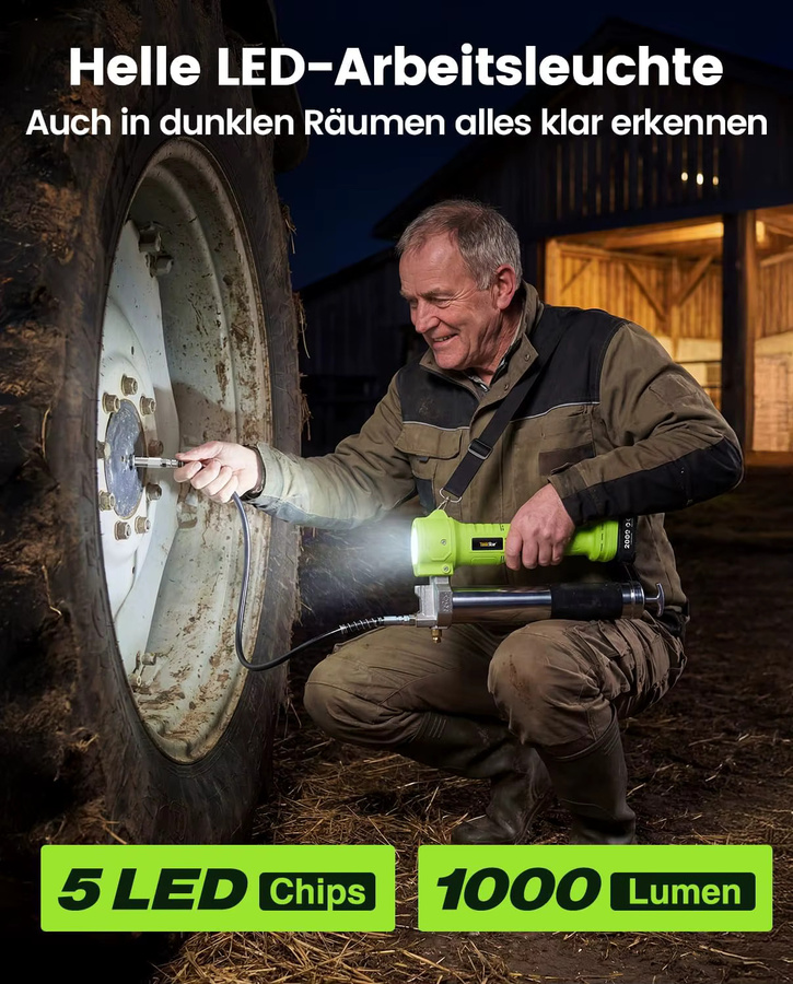 TaskStar Bürstenlose elektrische Fettpresse mit 10000 PSI und 1m flexiblem Schlauch, kabelloses Schmierkit für Makita 18V Akku, Farbe: Grün - Bild 7