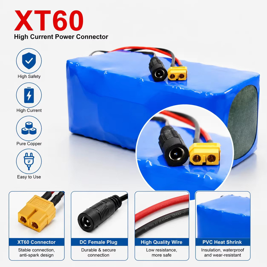 10S4P 100Ah Lithium-Akku 36V mit BMS für Elektrofahrräder und Elektroroller, 1000W Leistung, Blau - Bild 5