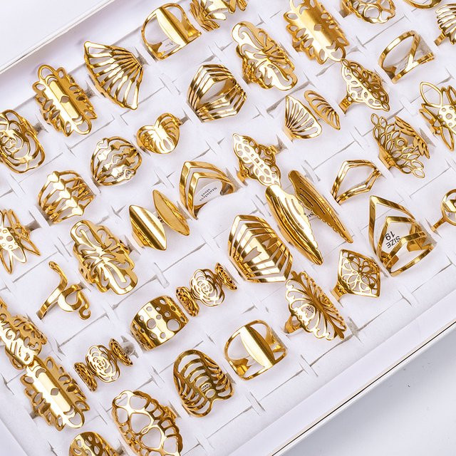 EKUSTYEE Ringe Edelstahl, Gold, Damen - Bild 1