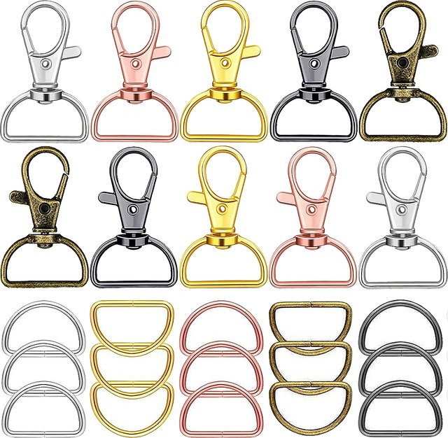 Schlüsselanhänger-Clip Set mit D-Clips, drehbaren Karabinerhaken und D-Ringen in Gold aus Metall für Handtaschen-Hardware und Nähprojekte - Bild 1