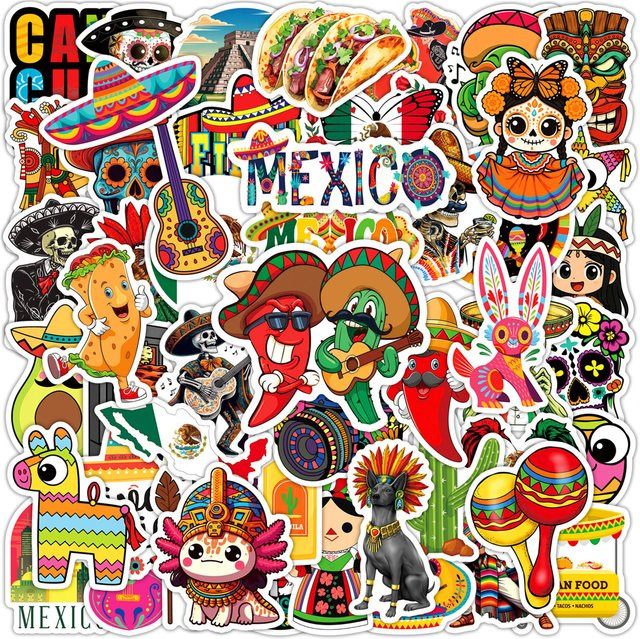 50 oder 100 Stück mexikanische Taco Food Aufkleber aus Kunststoff, bunte Vinyl-Sticker für Koffer, Gitarre, Skateboard und Schreibwarenboxen - Bild 1