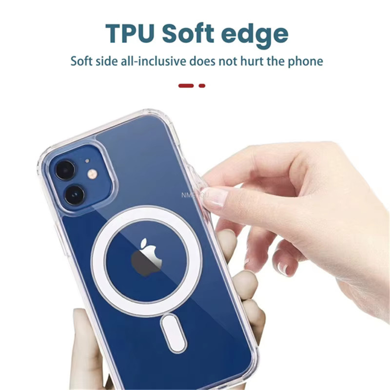 Ultraklare magnetische Kreis-Telefonhülle für MagSafe kompatibel mit iPhone 15 14 13 12 11 Pro Max Mini XS XR 8 Plus SE 2020 in Transparent - Bild 3