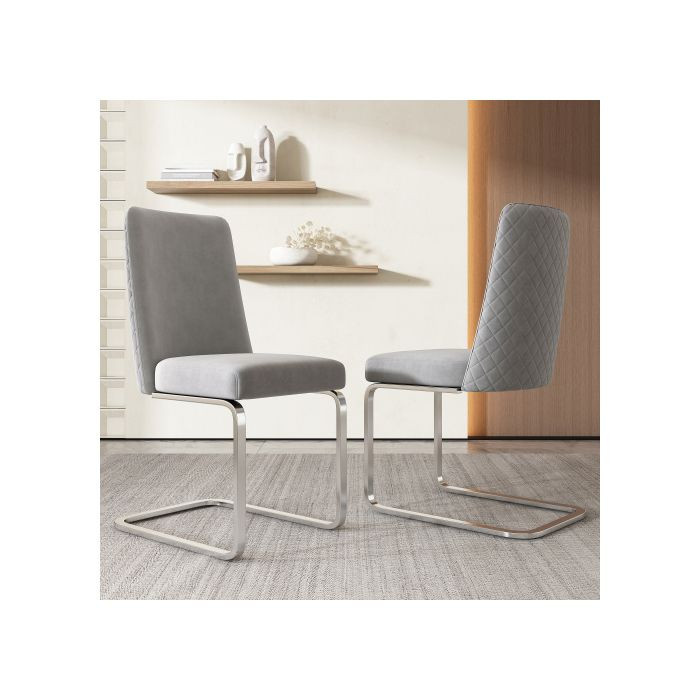 MUVOE Esszimmerstuhl-Set aus Samt in Grau mit silberfarbenen Metallfüßen, 6er Set - Bild 2