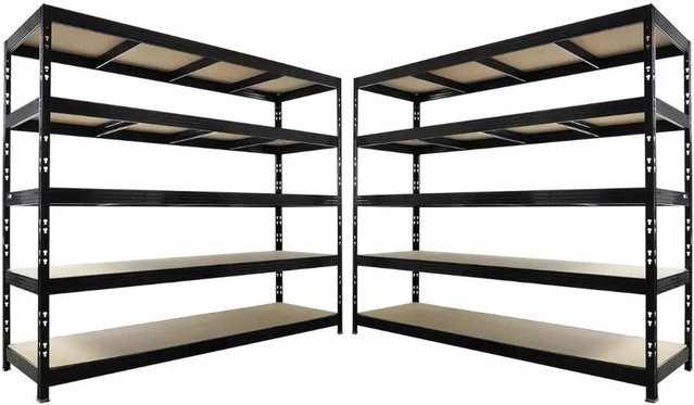 PROREGAL Rhino Schwerlastregal Set aus 2 Stück, Schwarz, 5 Spanplatten-Ebenen, B/H/T: 200 x 240 x 70 cm - Bild 1