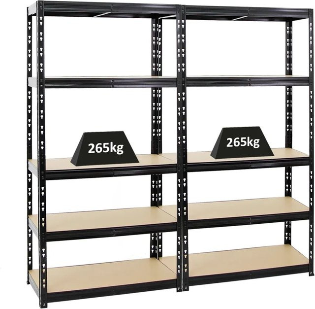 2er Set PROREGAL Schwerlastregal Tiger Schwarz mit 5 Ebenen, H x B x T: 180 x 90 x 45 cm, Fachlast 265 kg - Bild 1