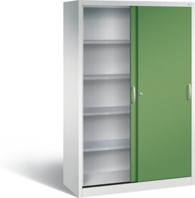 C+P Schwerlast-Werkzeugschrank mit Schiebetüren und 4 Böden, Farbe: Front Resedagrün, Korpus Lichtgrau, H x B x T: 195 x 120 x 50 cm - Bild 1