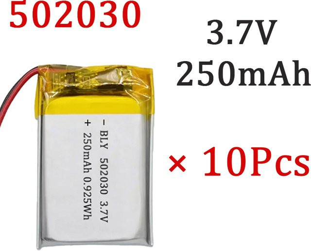 10 Stück TaLaBat Polymer-Lithium-Akku 502030, 3,7 V 250 mAh, Farbe Silber, für GPS-Navigatoren, MP5 und Bluetooth-Headsets - Bild 1