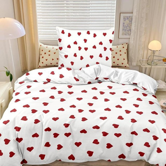 JMG Household Supplies Bettbezug-Set mit Herzmuster in Weiß und Rot, Material aus Mikrofaser, B/H: 200 x 200 cm - Bild 1