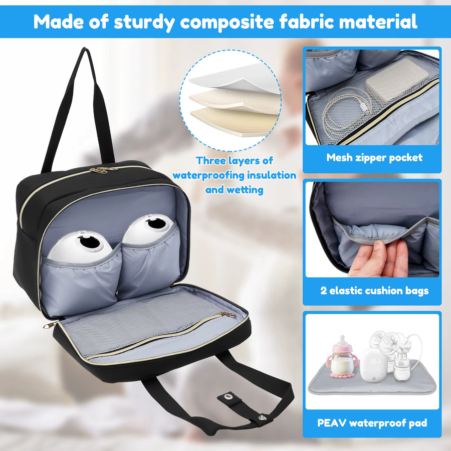 Tragbare Milchpumpen-Tasche mit Kühlfach in Schwarz für Muttermilch und Babyzubehör - Bild 3