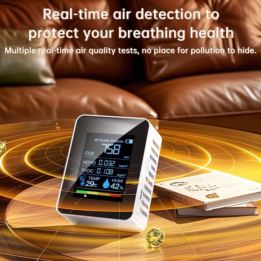 Gaqqee 5-in-1 Luftqualitätsmonitor in Weiß mit CO2-Detektor, Formaldehyd, TVOC, Temperatur und Feuchtigkeit sowie akustischer und visueller Alarmfunktion - Bild 6
