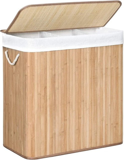 Songmics Wäschekorb mit 3 Sortierfächern in Holzfarbe, B/T/H: 40 x 60 x 61,5 cm - Bild 1