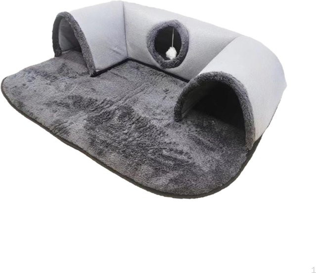 Ludatrade Katzen Tunnelbett Versteck in Grau mit integriertem Hängespielzeug für Hauskatzen und Kaninchen Größe L - Bild 1