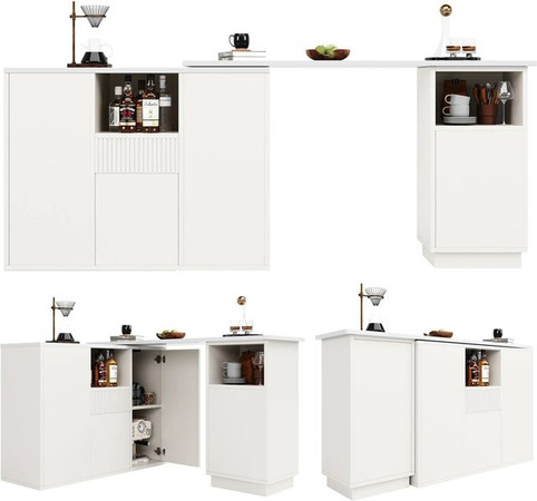okwish Bartisch mit drehbarer Marmor-Arbeitsplatte und offenem Stauraum, Weiß