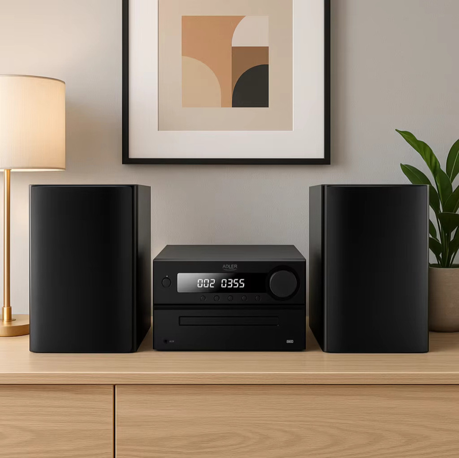 Adler AD 1917 Mini HI-FI Turm in Schwarz mit 50 W Leistung, Bluetooth, CD, USB und UKW-Radio inklusive Fernbedienung und EQ - Bild 6