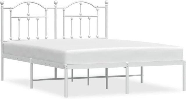 vidaXL Bettgestell aus Metall mit Kopfteil in Weiß, B/T/H: 150 x 200 x 156 cm - Bild 1
