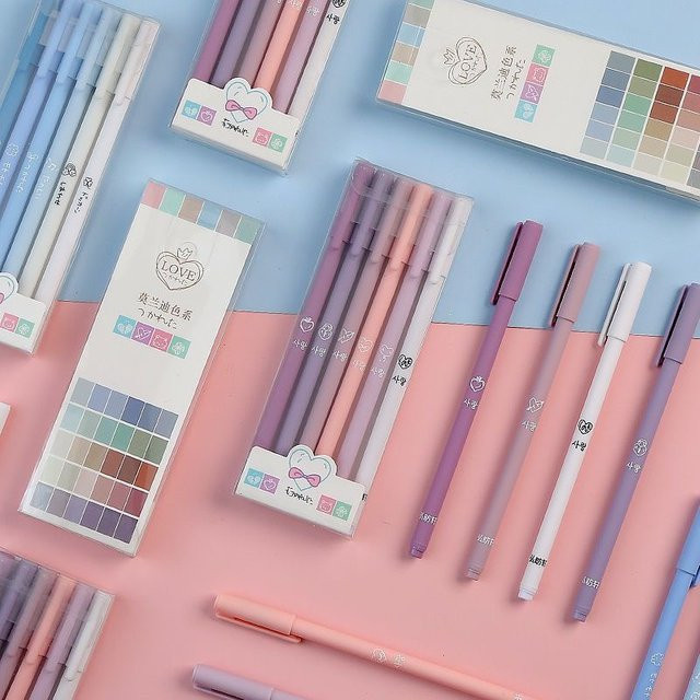 6er Set Kawaii Gelstifte in Morandi Farben mit Box, 0,5 mm Spitzengröße, Schwarz, Grün und Mehrfarbig für Schüler und Studenten - Bild 1