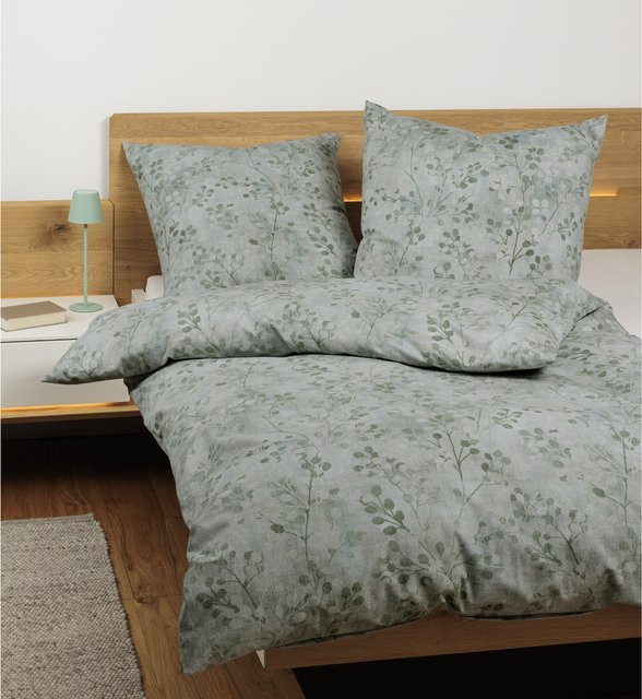 Janine Baumwoll Bettwäsche Cortina Floral in Grün und Blau B/H: 135 x 200 cm mit 80 x 80 cm Kissenbezug - Bild 2