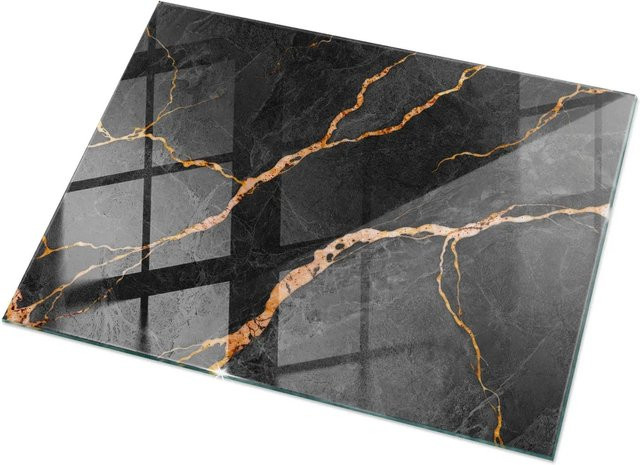 Tulup Couchtischplatte aus Glas mit Marmormuster in Schwarz, B/T: 120 x 80 cm - Bild 1