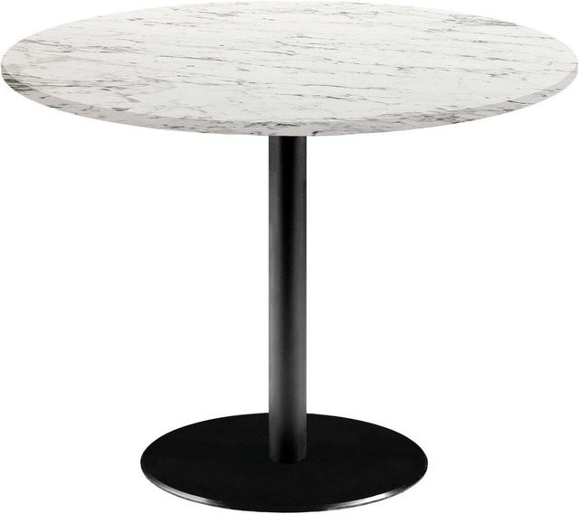 RestooTab Tisch Rome XL rund, Durchmesser: 120 cm, Höhe: 75 cm, Dekor Stein und Marmor in Weiß, Steingrau und Schwarz mit schwarzem Gestell - Bild 1