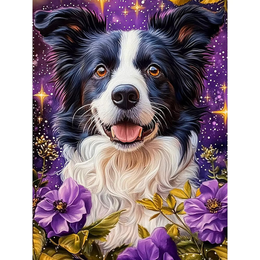EverShine Diamant-Mosaik Hundebild mit Gänseblümchen als vollquadratische Strass-Stickerei in Multicolour, B/H: 30 x 30 cm - Bild 4