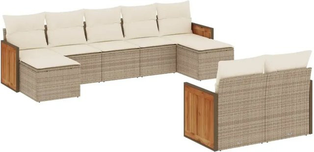 vidaXL 9-teilige Garten-Sofagarnitur aus Polyrattan in Beige mit Kissen und Stauraum - Bild 1