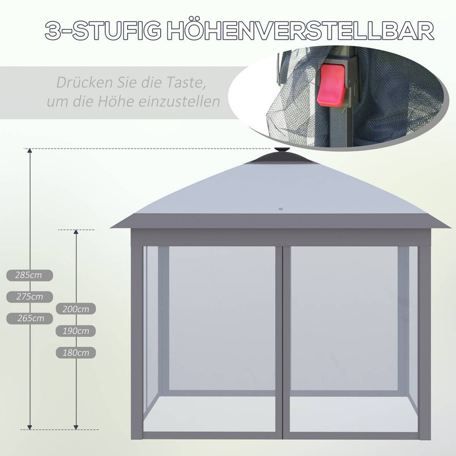 Outsunny Faltpavillon grau mit LED USB und Mesh-Seitenwänden aus Oxford-Gewebe, B/T/H: 330 x 330 x 288 cm - Bild 3