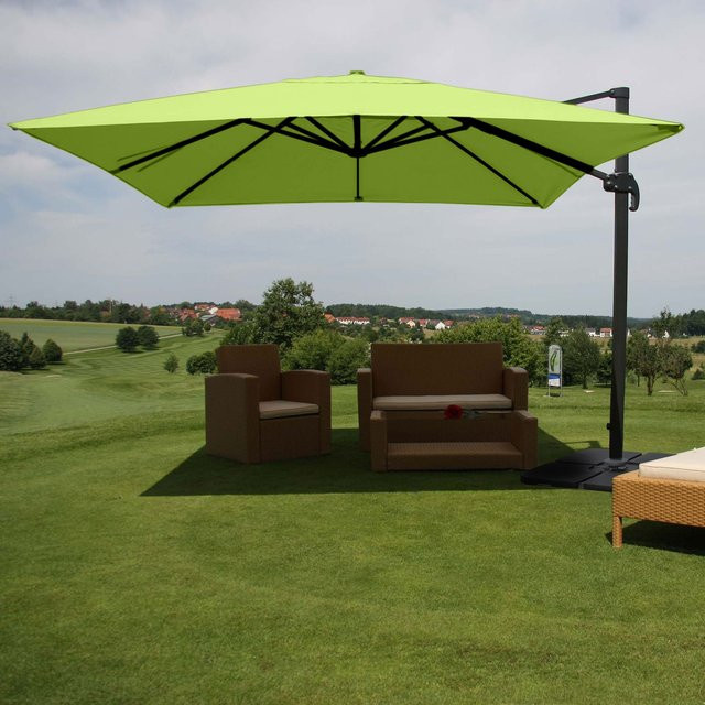 Gastronomie-Ampelschirm MCW-A96 in Grün mit Ständer, drehbar, aus Polyester und Alu, B/T/H: 3 x 3 x 4,24 m - Bild 1
