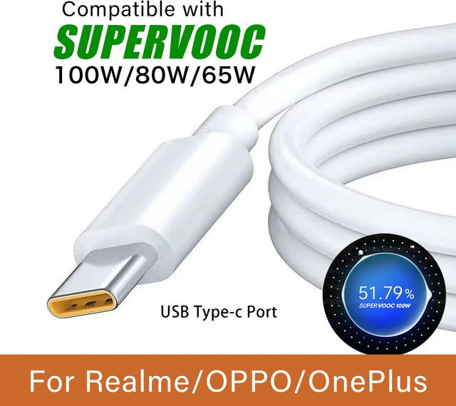 Tonsiny USB-C SuperVooc Schnellladekabel für OPPO, OnePlus und Realme in Weiß - Bild 1