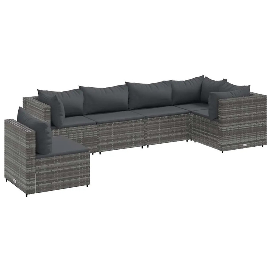 vidaXL 6-tlg Garten-Lounge-Set in Grau mit Kissen aus PE-Rattan und pulverbeschichtetem Stahl - Bild 2