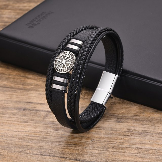 Vnox Armband, Leder, Schwarz, Herren - Bild 1